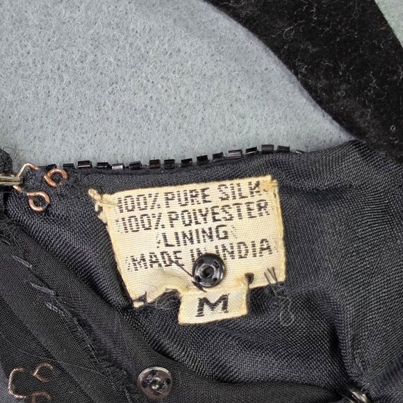 Vintage Pantagis Dress Womens Medium Black Silk Sequin Beaded Art Deco 80s Glam - Picture 4 of 14